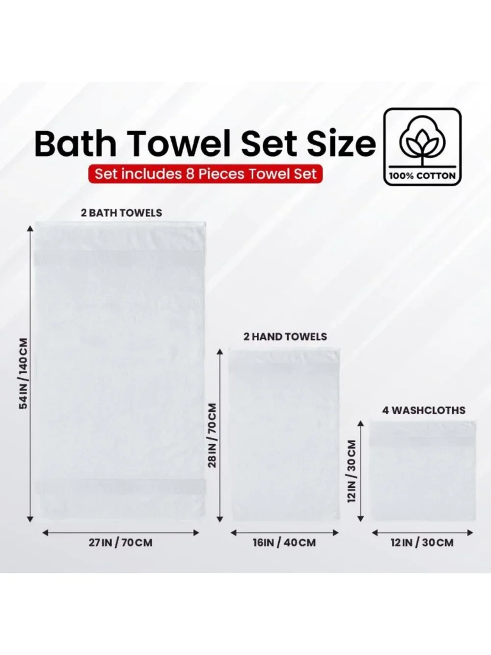 Luxurious 100% Cotton 8-Piece Bath Towel Set - Soft, Absorbent, Quick-Dry Towels